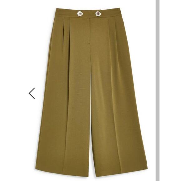 Topshop Women's Rita Wide Leg Cropped Pleated Trouser Dress Pants Size 4 Green - Picture 2 of 14